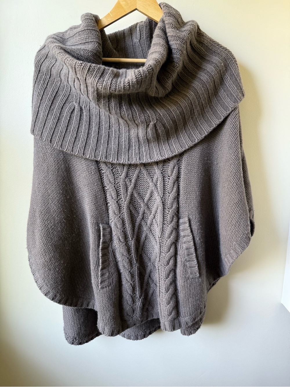 AUTUMN CASHMERE Cable Knit Cowl Sweater Poncho Neutral Cozy Oversized Chunky OS